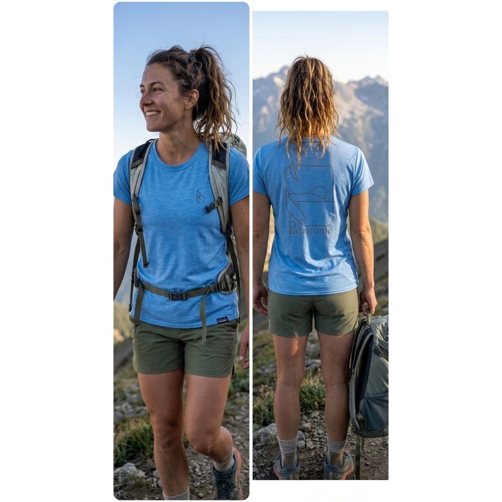 Patagonia Capilene Cool Daily Graphic Shirt Blue Heather STY45365 Womens Medium